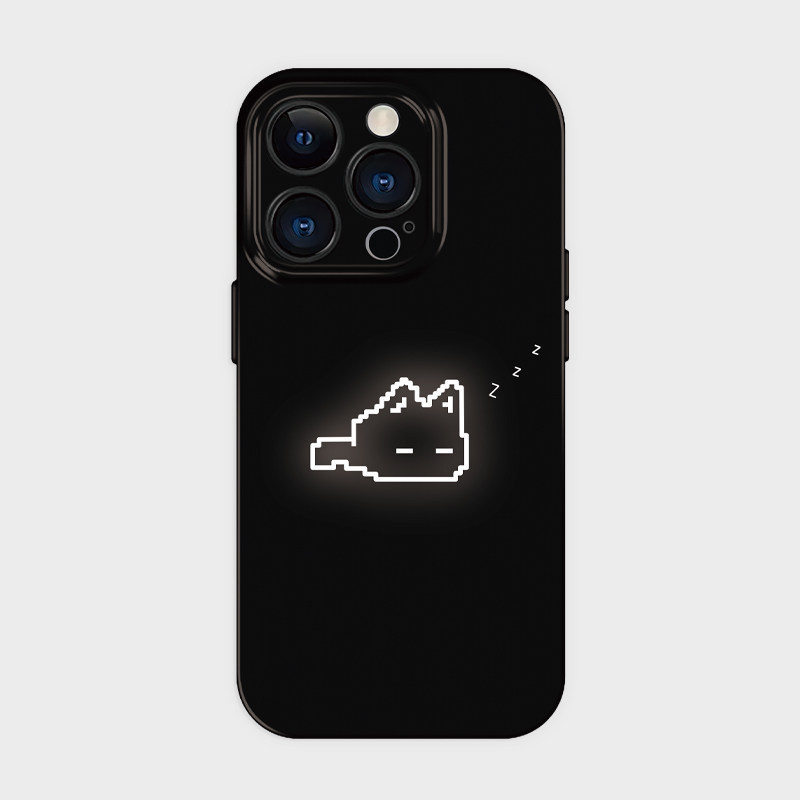 像素夜光猫~适用iPhone苹果16promax手机壳保护外壳小米15女生可爱趣味14超萌有趣的13黑色耐脏ins风艺术小众
