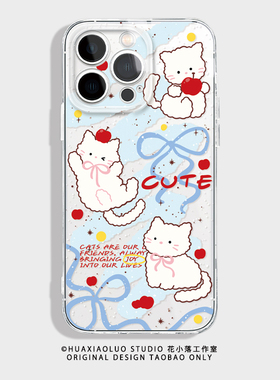 白猫咪~透明iPhone17苹果16promax小米15华为pura70pro新款vivoX200适用opporeno14可爱nova13少女心手机壳12