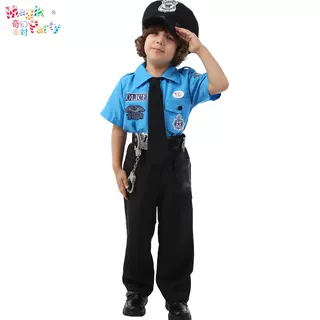 万圣节儿童演出服装Cosplay表演衣服 男童黑猫警察警长警官服饰