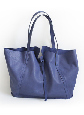 角落原创 手工复古软牛皮单肩包宝蓝色慵懒风大容量托特包2763