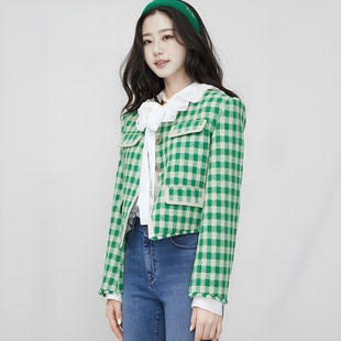 太系列女装春秋新款格纹休闲小香风外套圆领短外套MZ3496/8-1