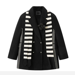 撞色织带趣味双面呢大衣MZ4E51 太系列秋季 新款 时尚