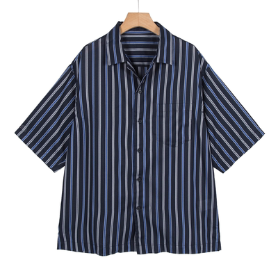 摩系列剪标男装夏新款时尚条纹短袖衬衫宽松透气CB01SHT034/3-55