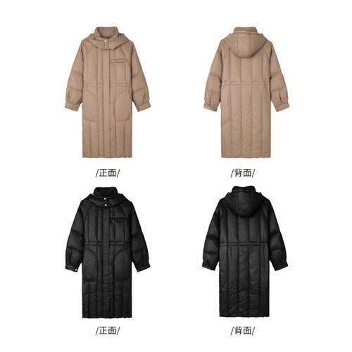 专柜价2789【语】剪标冬款气质休闲中长款连帽羽绒服30034/文-143