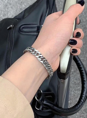 钛钢不掉色古巴链手链男士嘻哈