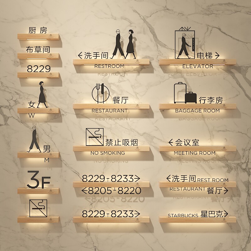 发光门牌号码牌实木条不锈钢酒店民宿棋牌茶馆会所包厢包间房间号