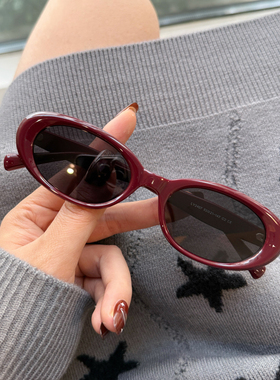防紫外线椭圆形复古女偏光镜墨镜