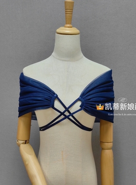 新娘礼服伴娘裙披肩手袖纱绑带设计免缝活动肩膀纱遮肉多色可定制