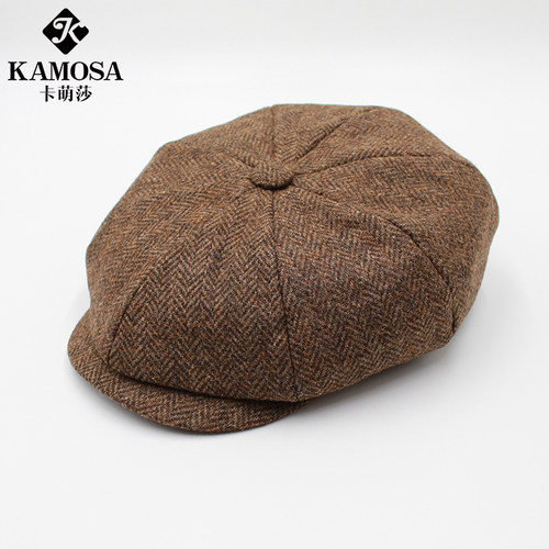 KAMOSA报童帽剃刀党阿美咔叽八角帽男女复古百搭粗花呢鸭舌帽羊毛
