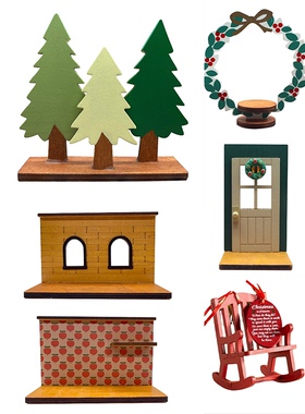 圣诞风格复古日式原木质娃娃屋微缩景观家具桌面迷你小摆件装饰品