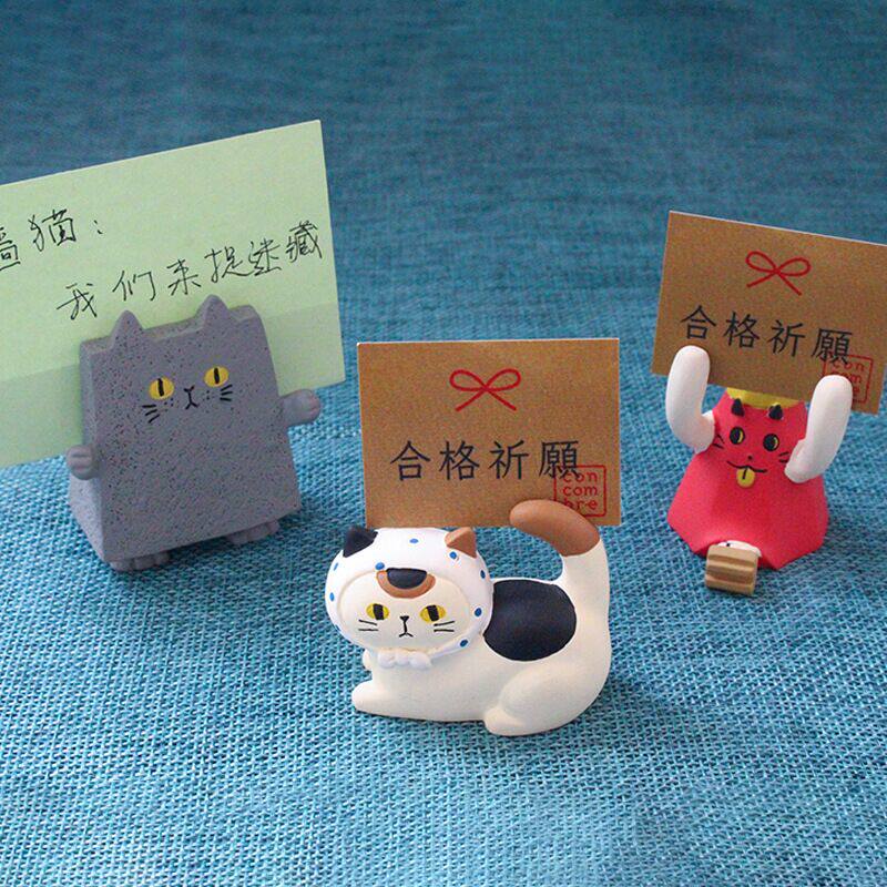 创意卡通日式猫咪猫又便签夹座照片夹留言夹名片夹子立式迷你摆件