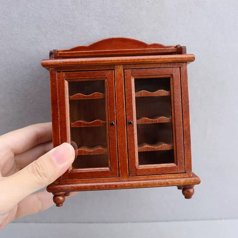 12分娃娃屋场景配件复古木质红酒柜模型微缩玩具摆件小道具装饰品