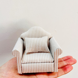 12分娃娃屋装饰迷你家具微缩仿真玩具模型木质单人双人布艺小沙发