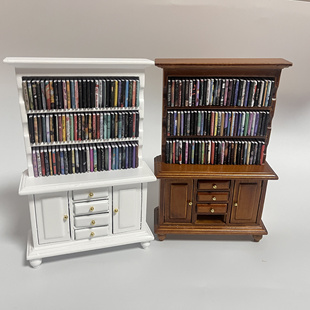 12分娃娃屋微缩模型娃屋迷你卧室家具模型工艺品木质书柜子书架