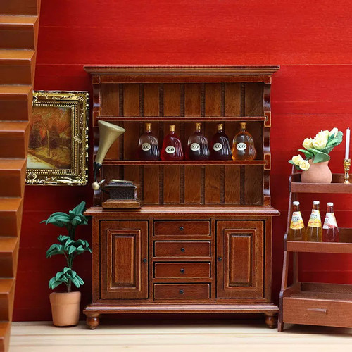 1:12娃娃屋微缩书柜diydollhouse迷你摆件木家具书架柜子模型玩具