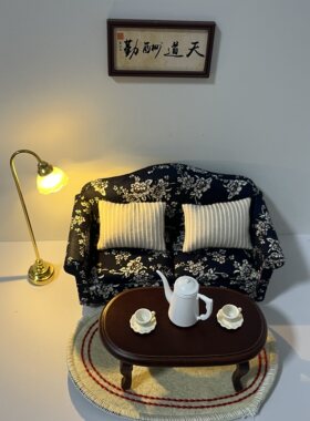 12分娃娃屋复古微缩模型励志迷你沙发茶几家具客厅场景摆件道具