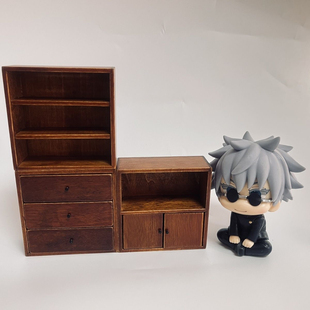 12分娃娃屋装饰配件迷你微缩家具木质组合多格柜子置物架模型复古