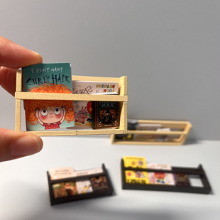 12分娃娃屋场景配件复古木质迷你书架模型微缩玩具摆件小道具装饰