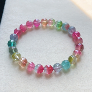 高品质西瓜天然碧玺手链手串女巴西老矿料彩虹糖果单圈送礼物情侣