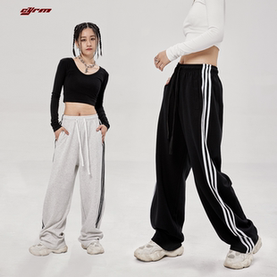 厚 女秋冬嘻哈爵士舞宽松休闲卫裤 CYRM街舞美式 复古三杠条纹运动裤