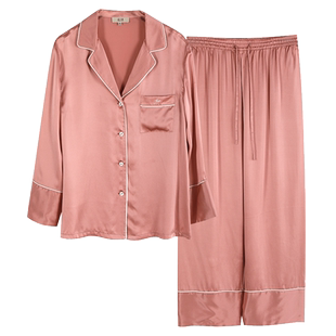 红色真丝睡衣女100%桑蚕丝金三塔婚庆本命年长袖男情侣家居服套装