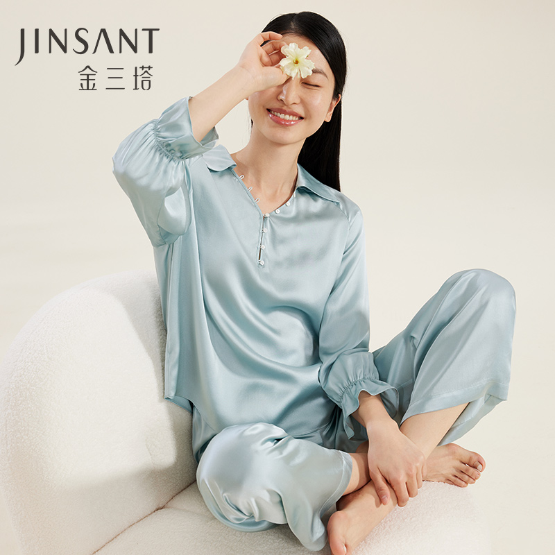 法式宫廷】真丝睡衣女100%桑蚕丝春夏时尚居家可外穿家居服金三塔