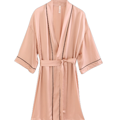 金三塔100%桑蚕丝睡袍情侣家居服