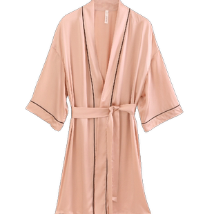 金三塔真丝睡衣女100%桑蚕丝简约红色婚庆新娘伴娘结婚晨袍家居服