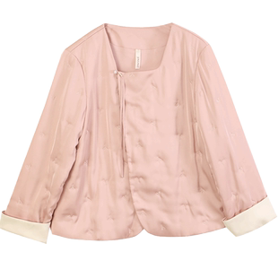 金三塔桑蚕丝羊毛新中式保暖长袖棉袄女简约方领优雅可外穿外套