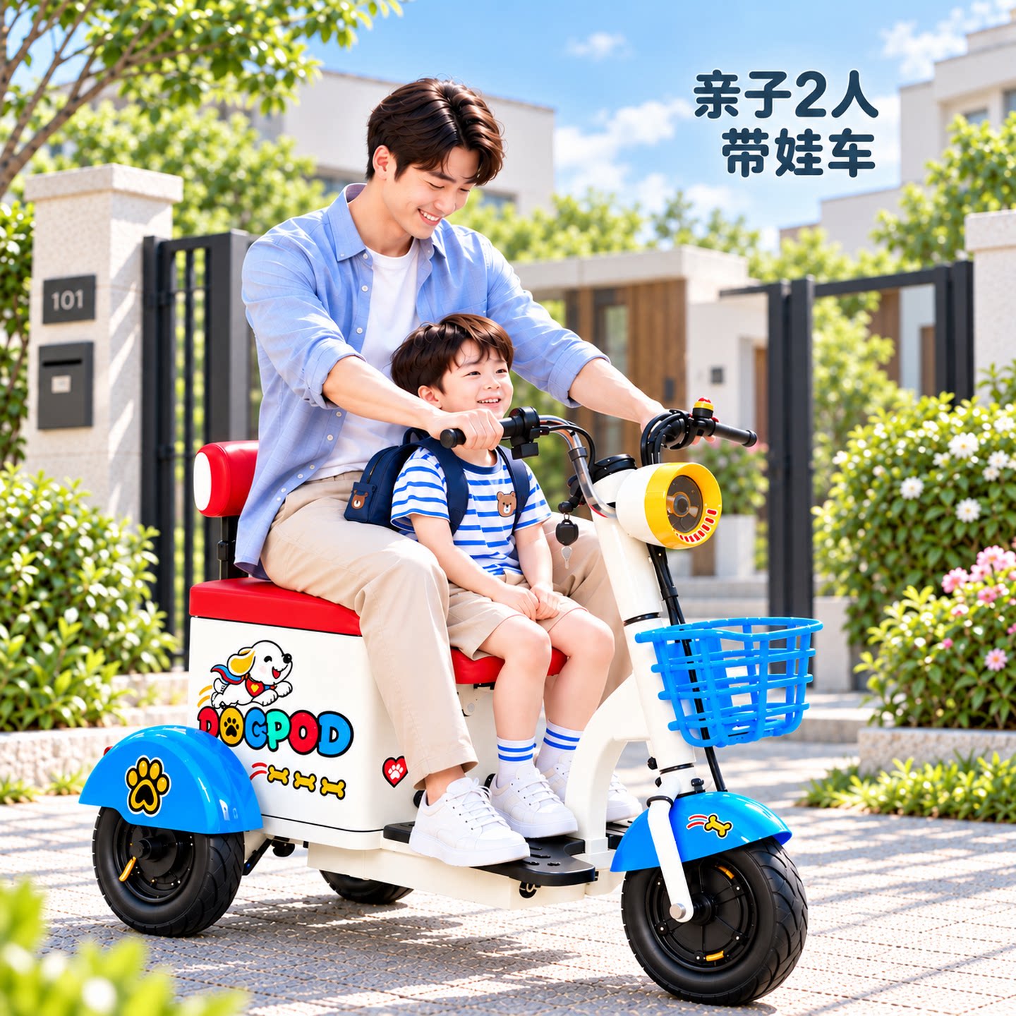 迷你轻便亲子2人电动三轮车 新款小型家用老年代步接送孩子电动车