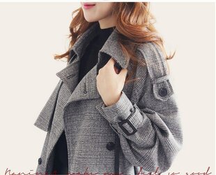 韩版格子加大码女装秋季外套 胖mm加肥显瘦 200斤气质中长款风衣