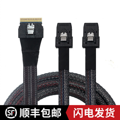 服务器连接线Slim SAS SFF8654 8i转2*SFF8087转接线Raid卡到背板