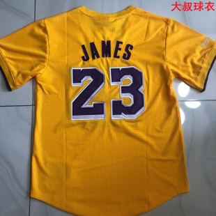 全刺绣 8科比篮球服77东契奇潮 湖人队23号詹姆斯球衣复古黄色短袖
