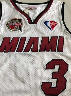 全刺绣 热火队3号韦德球衣复古网眼名人堂白色退役版篮球服背心潮