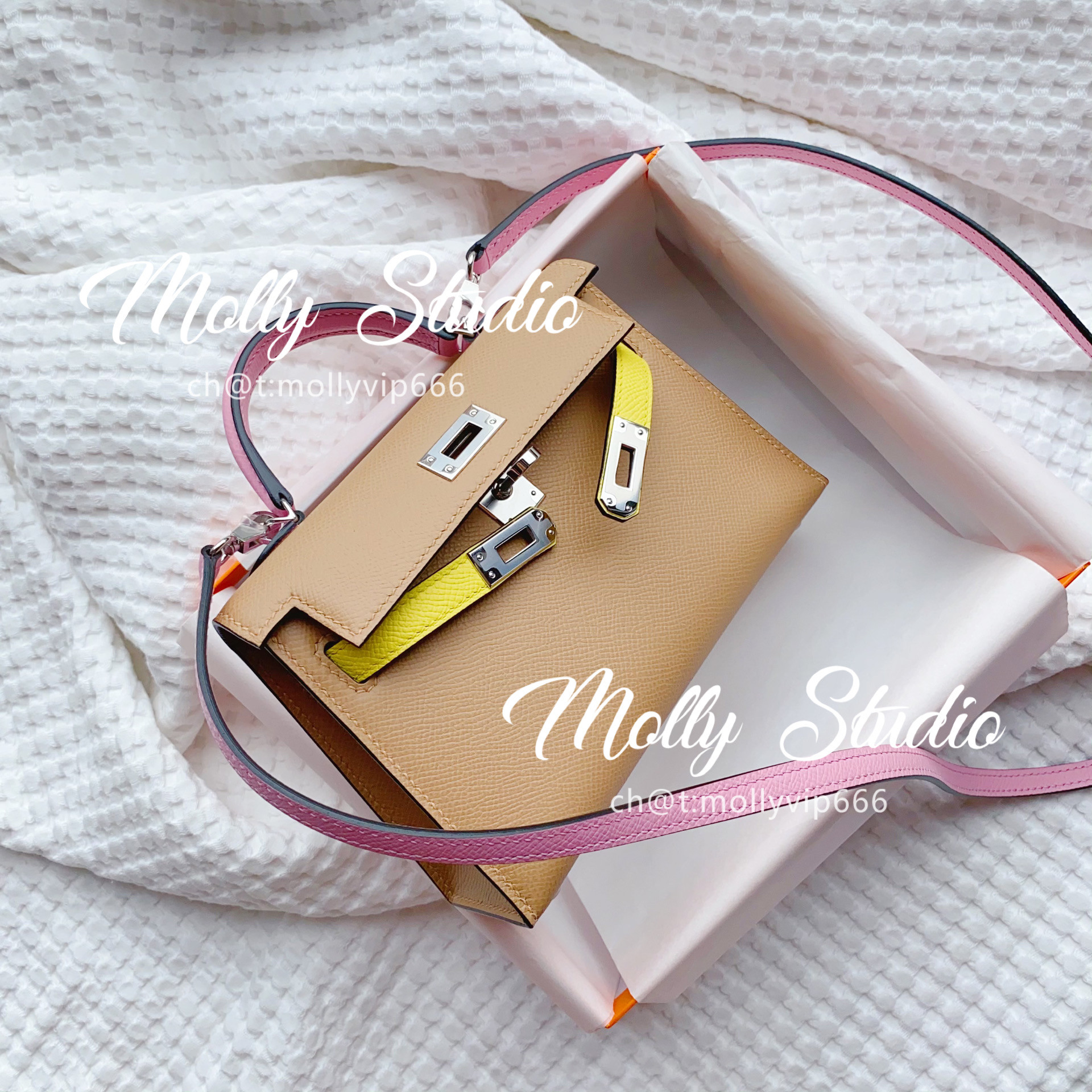 【Molly Studio】老金私定手工坊mini凯奶茶色拼柠檬黄拼锦葵紫