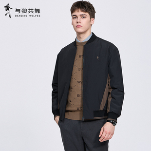 【夹棉】与狼共舞棒球领夹克男2026春季新款格纹肌理休闲舒适外套