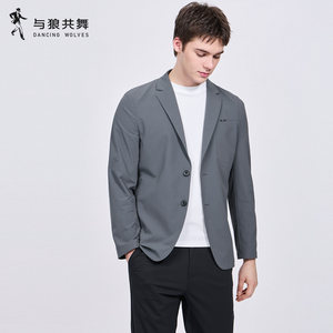 与狼共舞平驳领休闲西服男士2026春季新款防晒细格肌理感西装外套