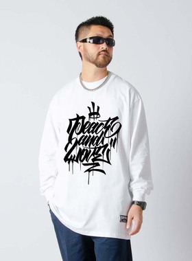 FunkyChoice街舞滑板运动长袖小领口T恤嘻哈hiphop涂鸦重磅体恤