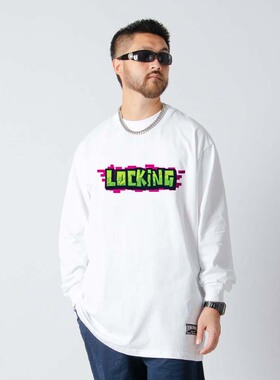 FunkyChoice涂鸦locking印花长袖T恤锁舞locker小领口上衣体恤男