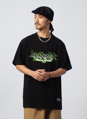 FunkyChoice夏季多色复古印花短袖字体T恤新款潮流美式街头男女