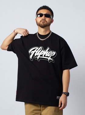 FunkyChoice嘻哈字母图案印花短袖T恤圆领宽松涂鸦上衣休闲打底衫