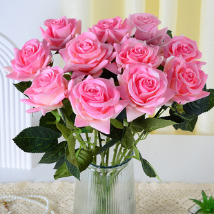 仿真花手感保湿玫瑰花假花客厅摆设家居高端装饰花干花花束摆件花