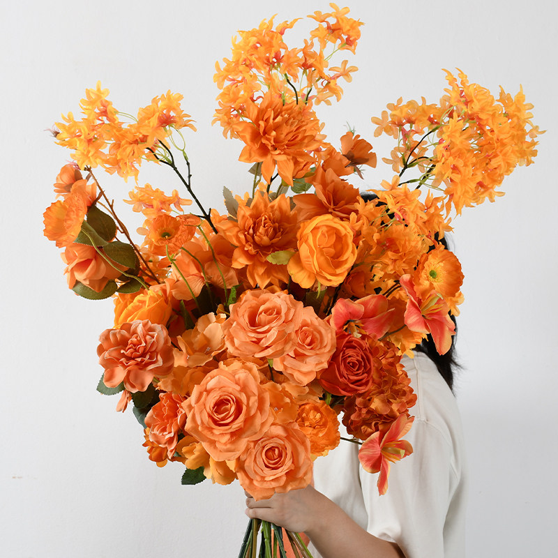 橙色系仿真花假花材橘色婚庆吊顶路引装饰布置摆件莫奈风花艺插花,鲜花速递/花卉仿真/绿植园艺,仿真花,淘宝优惠券,粉丝福利购,淘宝优惠卷
