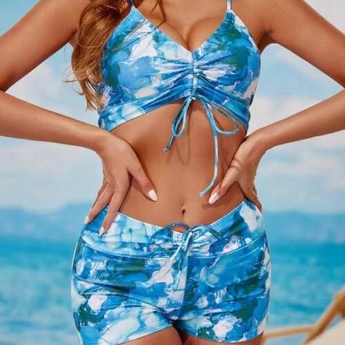 Women's printed outdoor beach swimsuit with two swimsuits