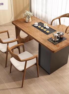 泡SKK茶桌木阳台桌椅组合小奶型家用茶台烧水壶一体油风高端茶实