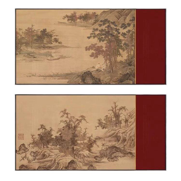 新中式客厅大气风景挂画酒店餐厅茶室书房背景墙大幅横版装饰壁画