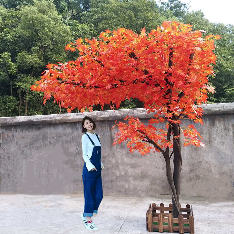 仿真枫叶树实木造型假红枫树客厅酒店室内落地布景香樟树桩装饰