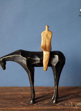 现代新中式骑马人物雕塑高级感摆件酒店玄关书房样板间软装饰品