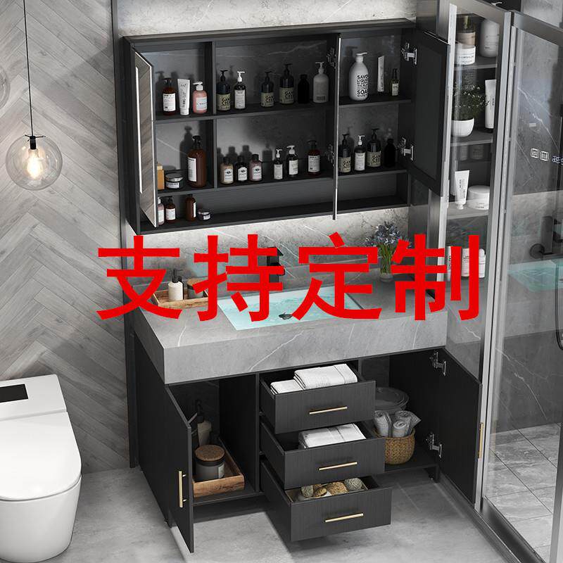 岩板一体轻智能镜浴室柜组合现代奢间简约落地手式卫170生洗脸盆