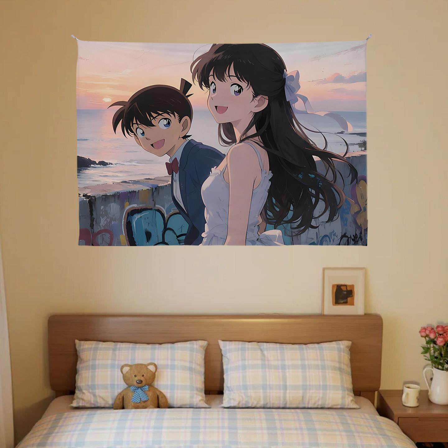 卡通挂布名侦探柯南背景布卧室学生宿舍装饰墙布二次元画布